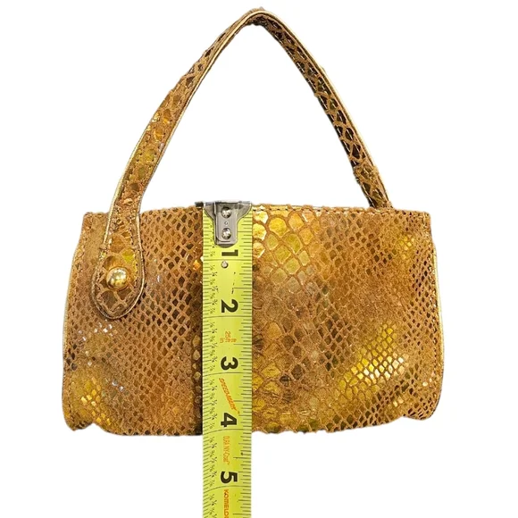 Sabina - Gold Snakeskin Pattern Wristlet Genuine Leather Small & Dainty - Picture 5 of 7